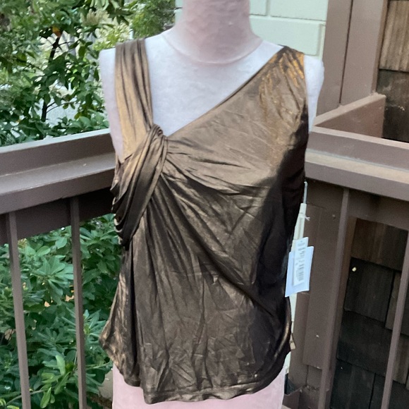Perse liquid gold metallic drape tank with asymmetrical twist, NWT, Large - Picture 1 of 13